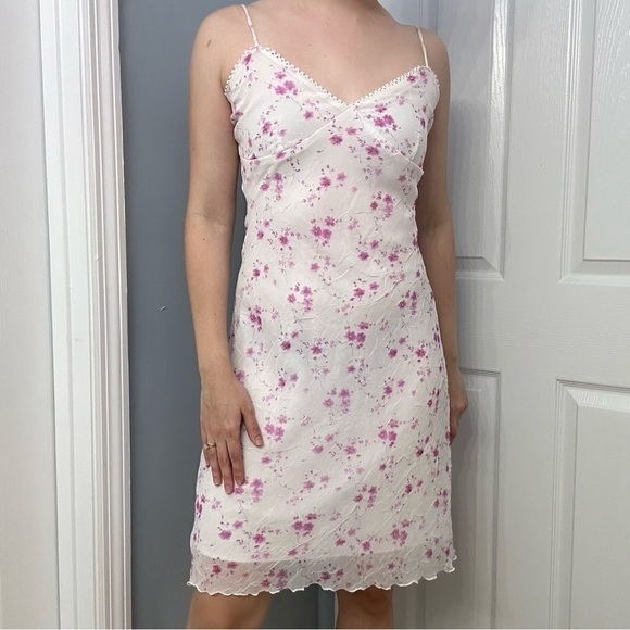 Vintage Dress Slip Mini Dainty Floral Coquette White Pink Y2K Summer Size Medium - Picture 1 of 9